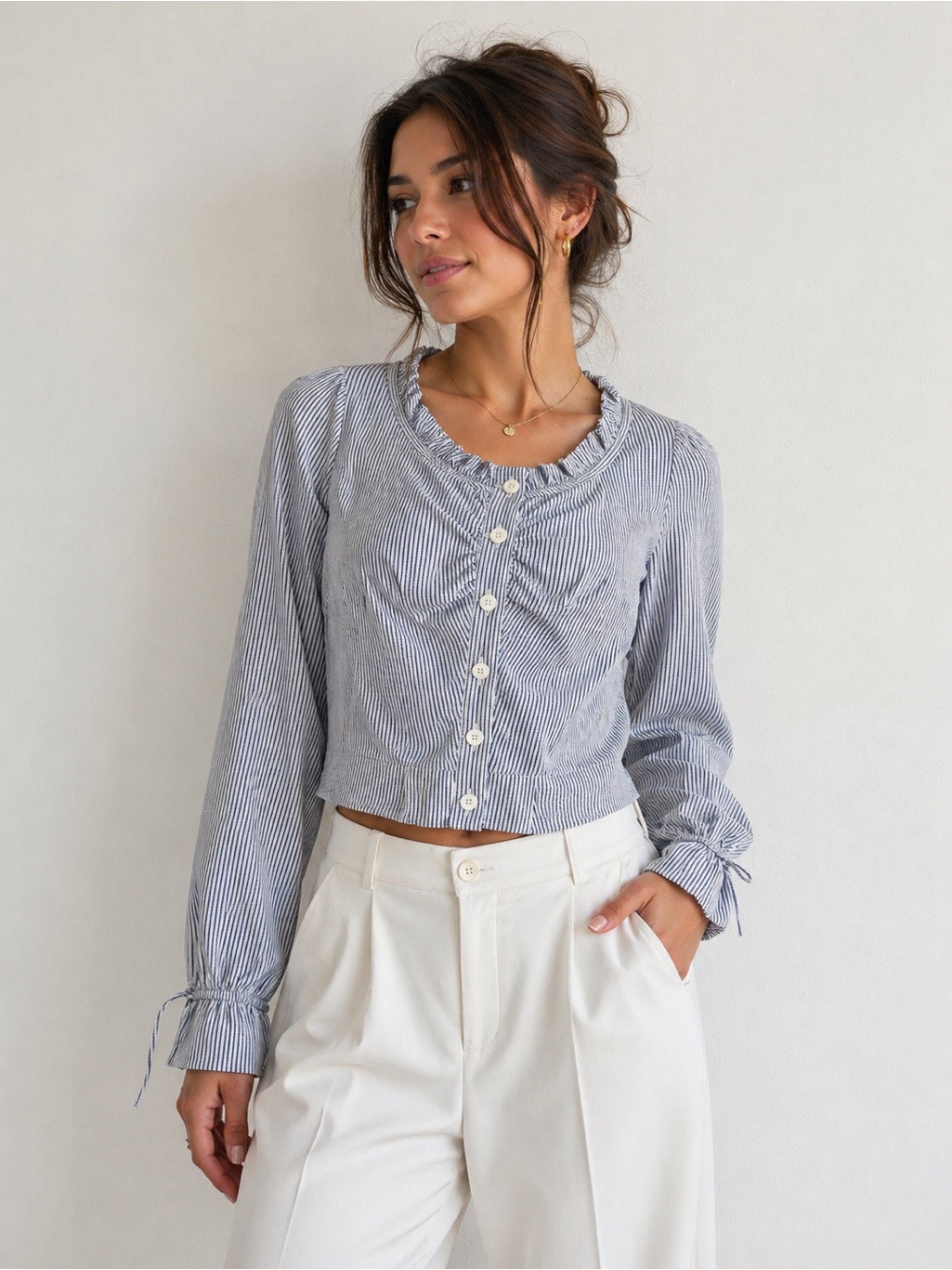 Emporio Armani Blue Striped Ruffle Blouse Xs It 38